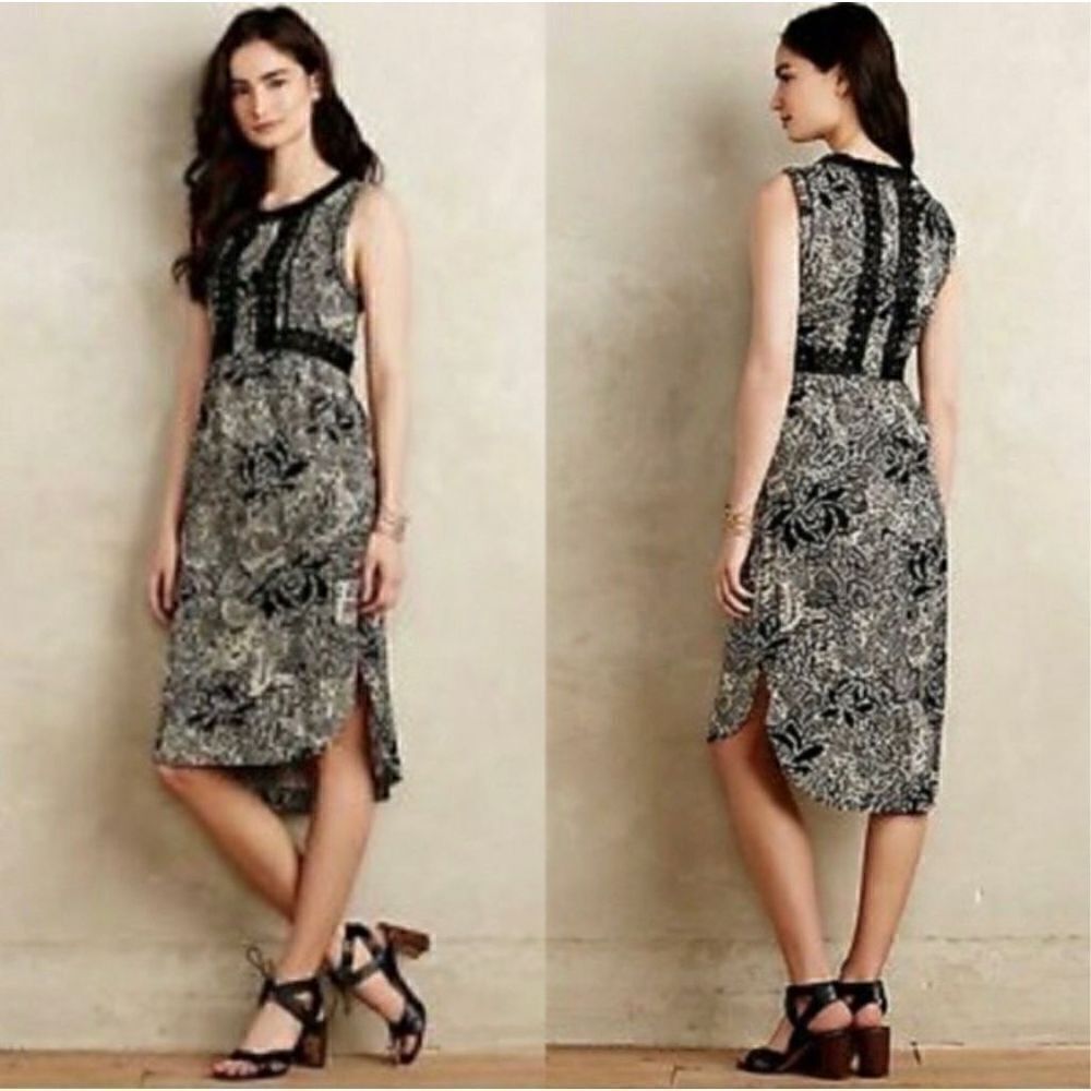 Anthropologie Holding Horses Suraja Black Tan High Low Sleeveless Midi Women’s 0
